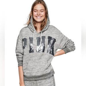 PINK Victoria’s Secret Sequin Logo Hoodie Y2K Lounge Sweatshirt S